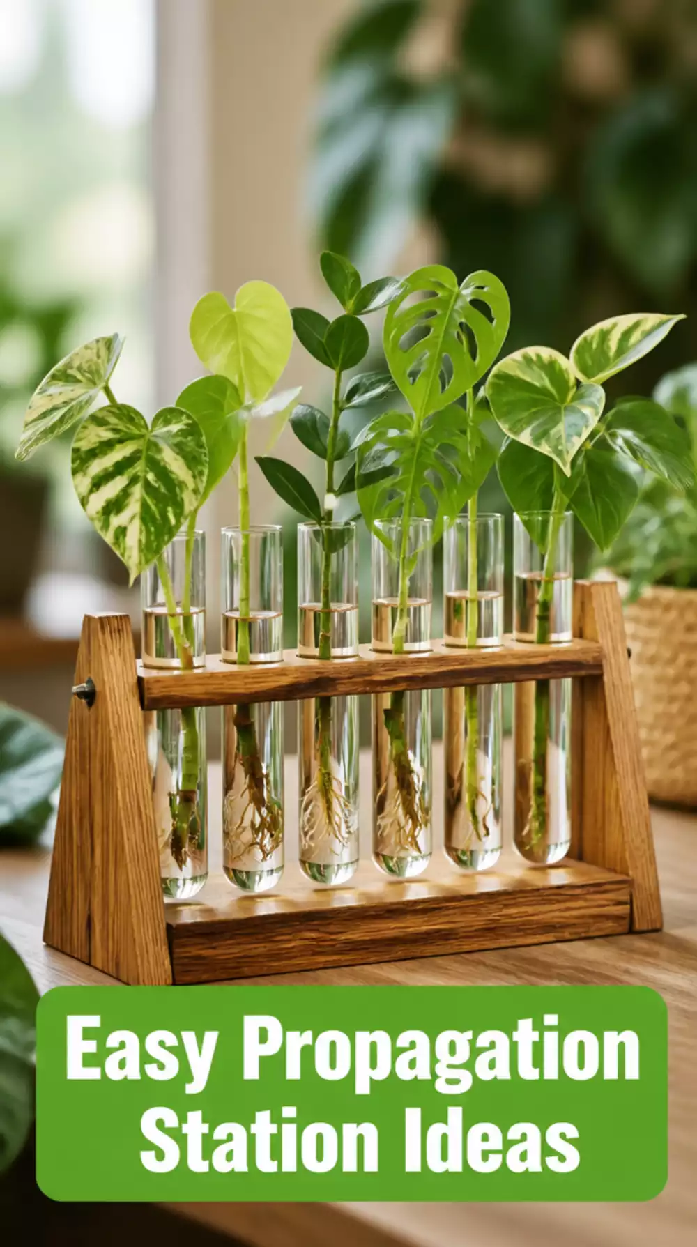 Propagation Station Wooden Stand with Test Tube Vials That Holds Twelve Cuttings