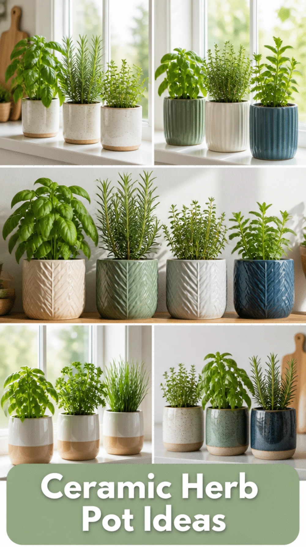 Matching Ceramic Herb Pot Set for a Kitchen Sill That Looks Styled Not Random