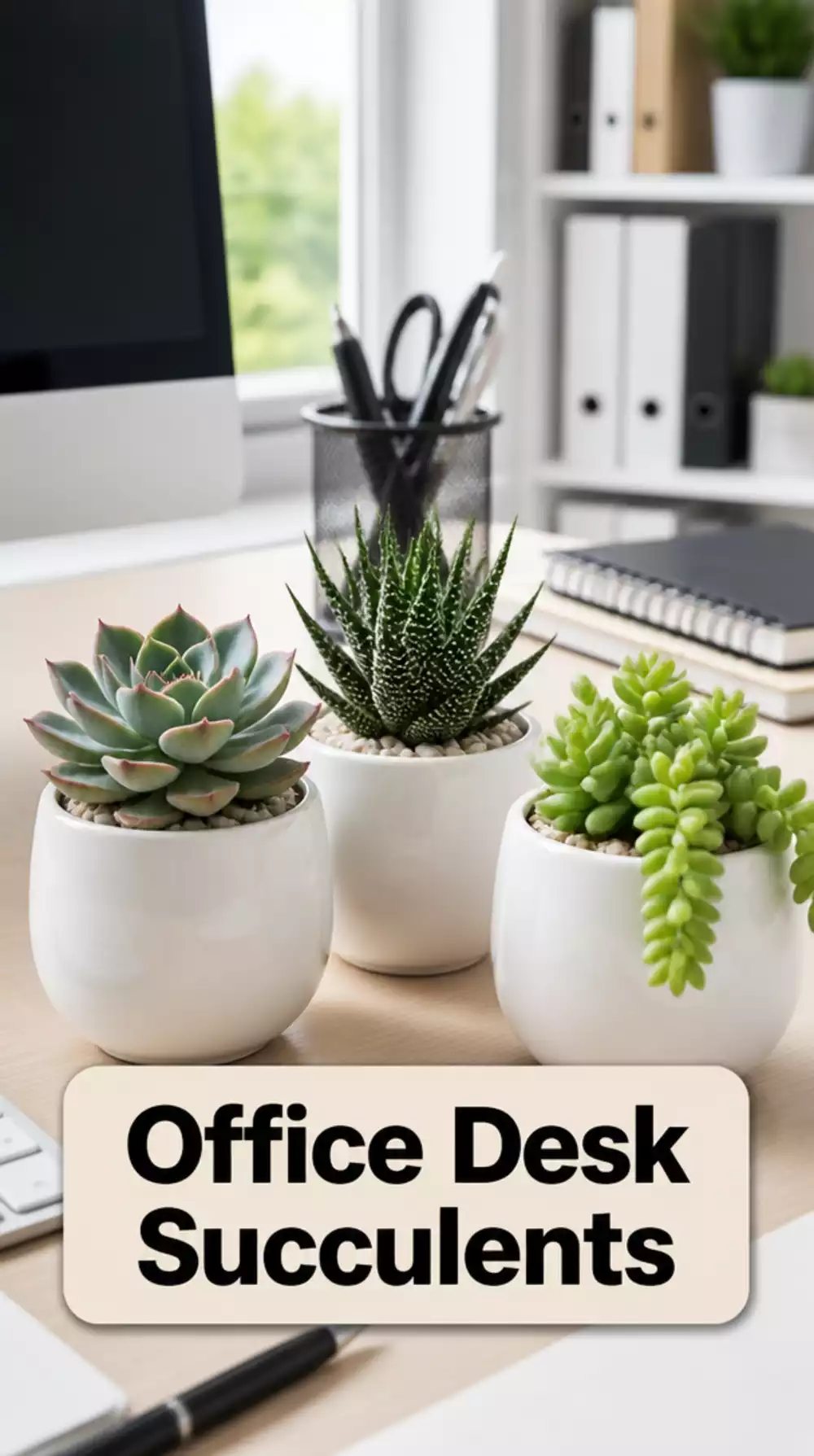 Office Desk Succulent Trio in White Ceramic Pots That Stays Alive for Months Untouched