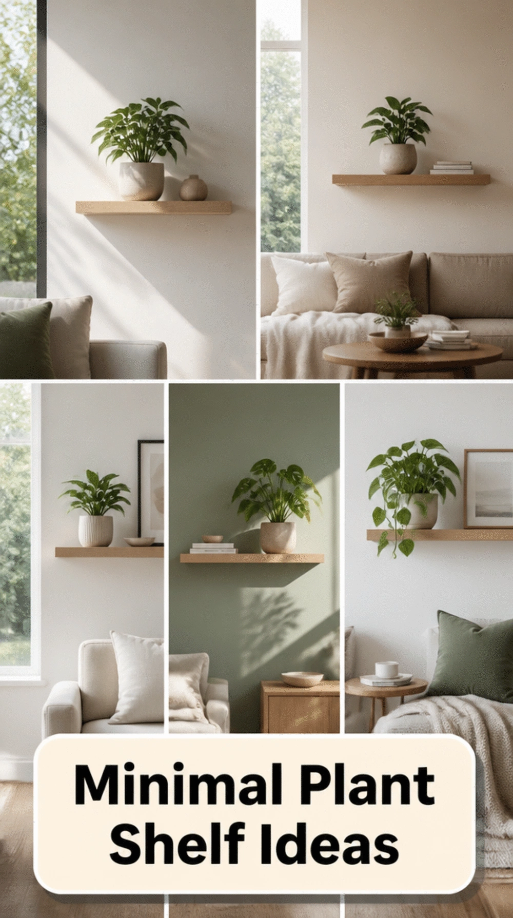 Living Room Minimal Plant Shelf with One Statement Plant and Empty Breathing Space