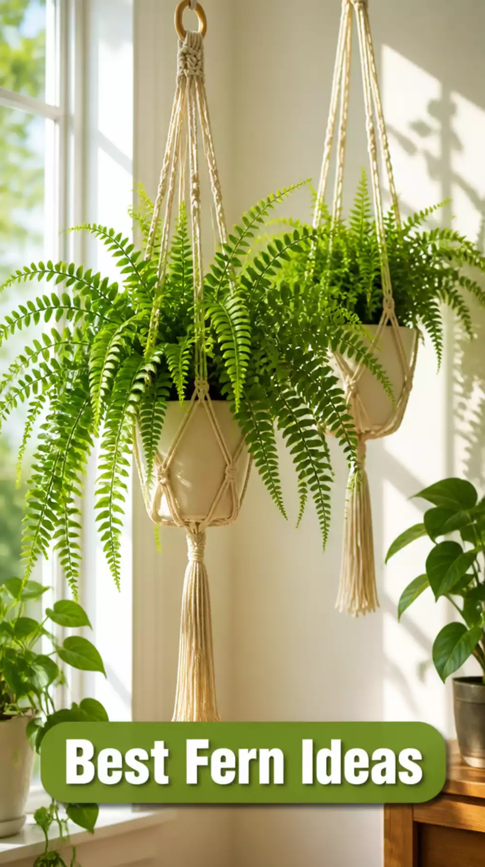 Fern in a Macramé Hanger Beside a Bright Window That Keeps Fronds Full and Lush