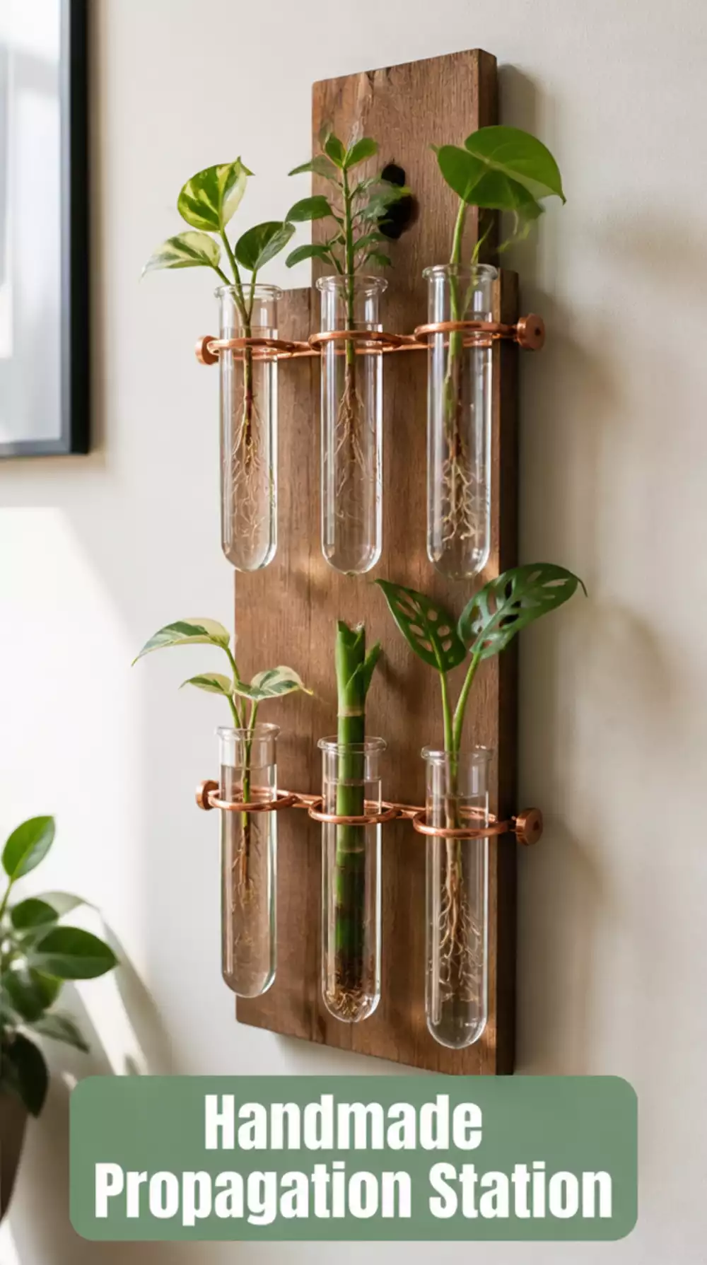 Handmade Propagation Station Using a Wooden Board and Copper Wire Loops