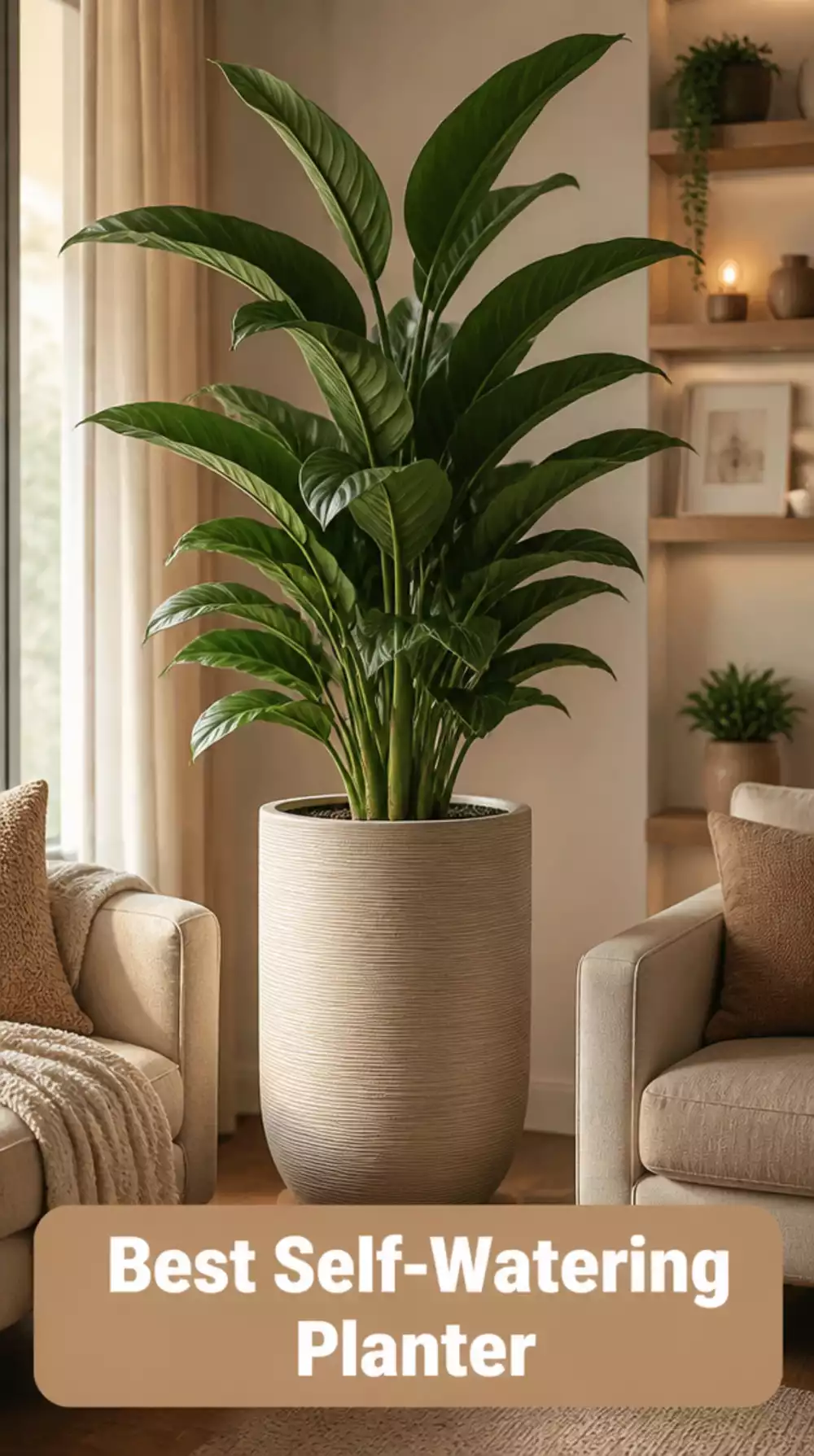 Large Self-Watering Floor Planter for a Living Room That Holds a Week of Water