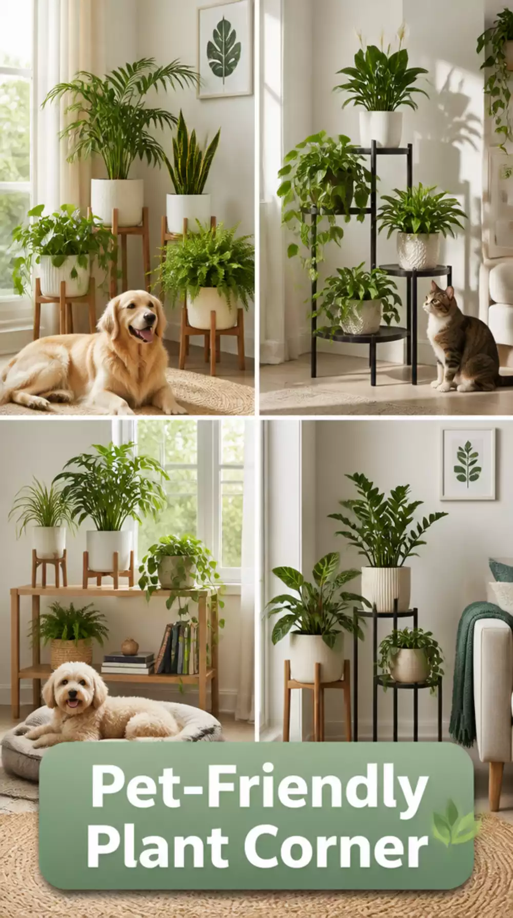 Pet-Friendly Living Room Plant Corner Using Only Safe Species on Elevated Stands