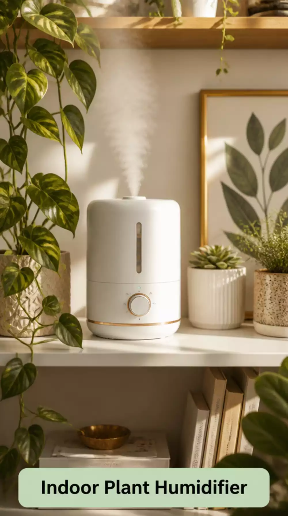 Indoor Plant Humidifier in a Small White Form for Bedroom or Living Room