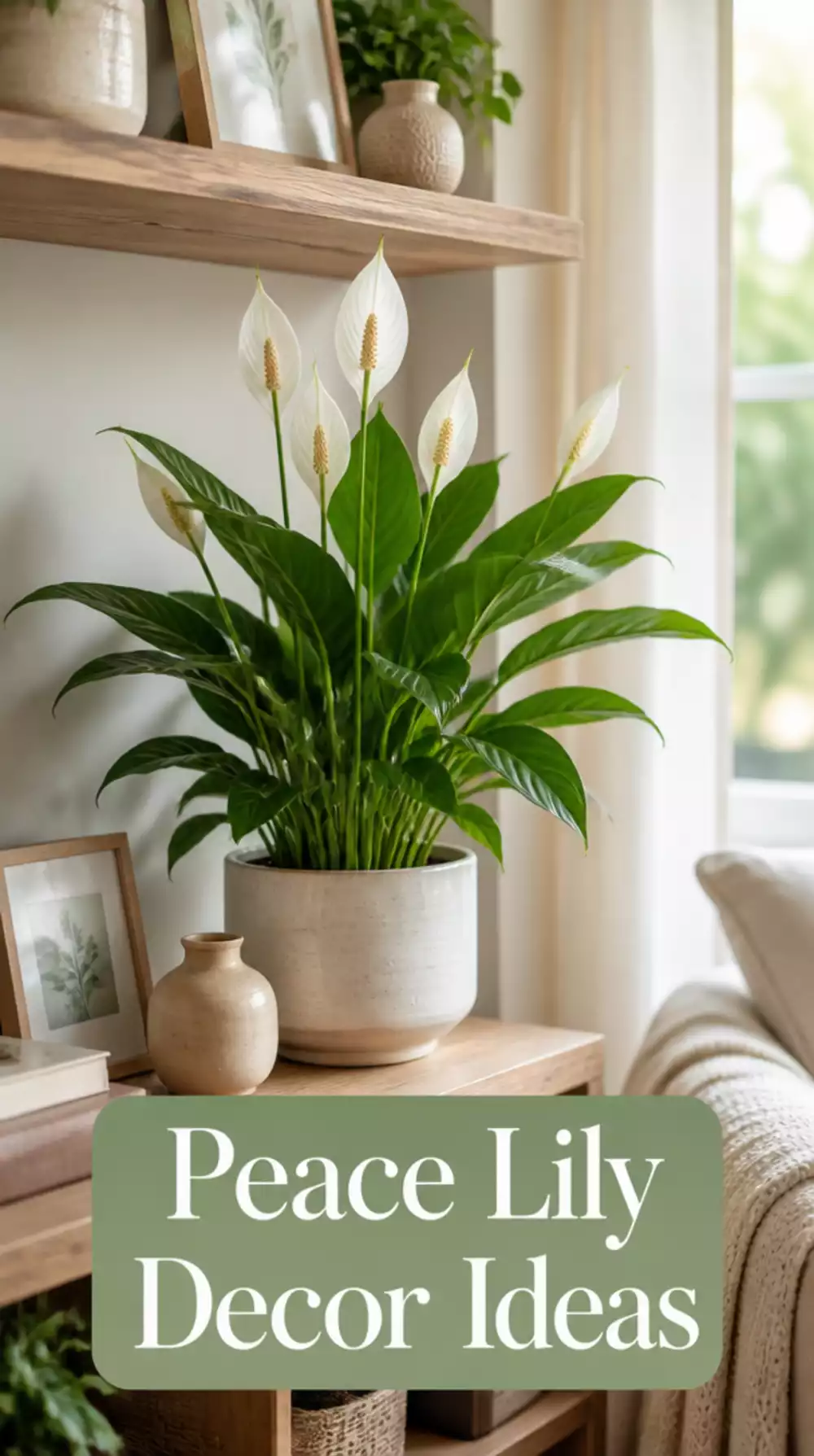 Peace Lily on a Living Room Shelf That Creates a Visibly Calmer Home Atmosphere